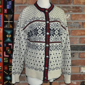 Vintage  L.L. Bean Nordic Fair Isle Wool Knit Cardigan Sweater Après Ski M